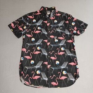 Cactus Man Ricky Singh Flamingo Beach Chair Print Slim Fit Shirt Men Small Black